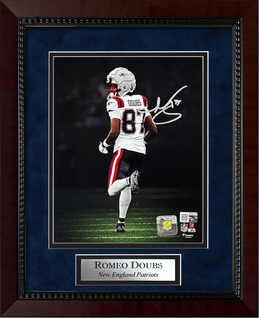 Romeo Doubs Autograph 8x10 Photo - On Field Spotlight - New England Patriots - Framed 13x16 - New England Picture Authentication