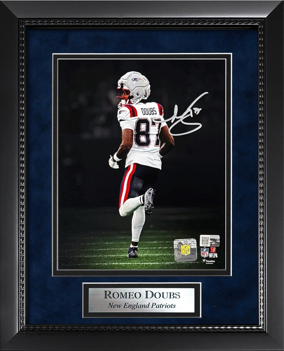 Romeo Doubs Autograph 8x10 Photo - On Field Spotlight - New England Patriots - Framed 13x16 - New England Picture Authentication