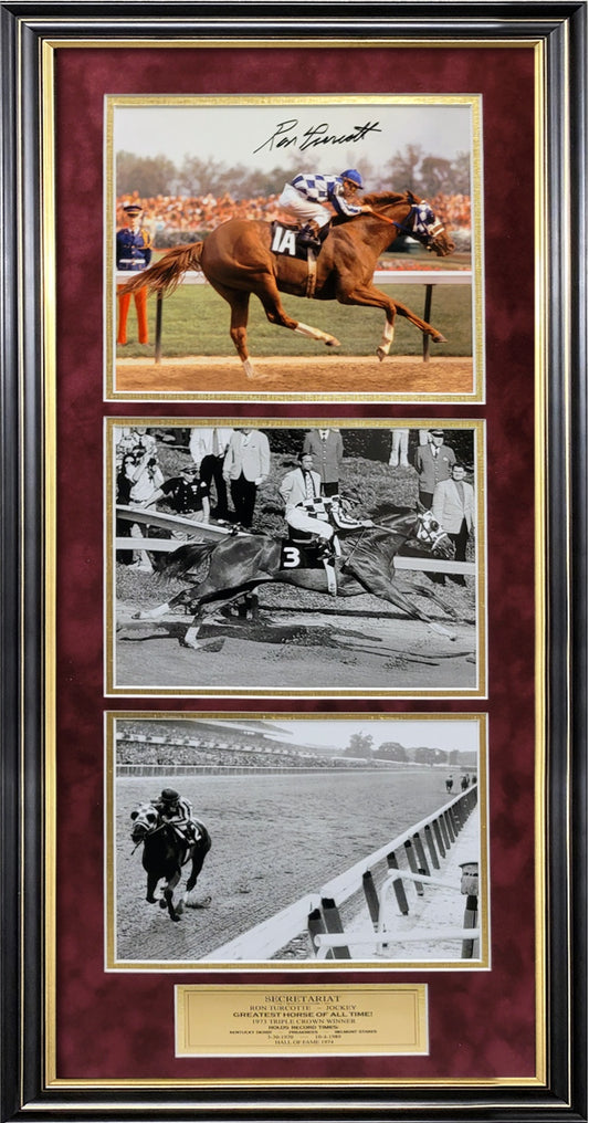 Ron Turcotte Autograph 8x10 Photo - Secretariat Collage - Framed 17x33 - New England Picture Authentication