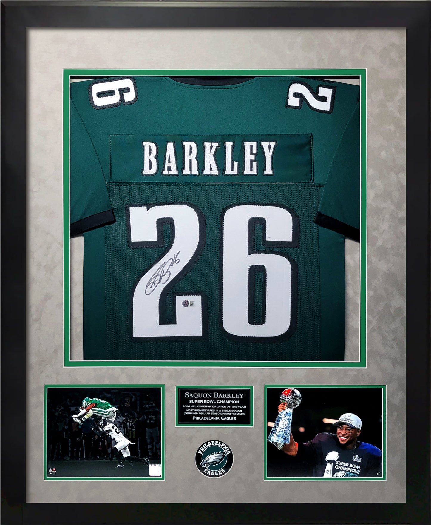 Saquon Barkley Autograph Jersey - Philadelphia Eagels - Framed 37x45 - Beckett Authentication