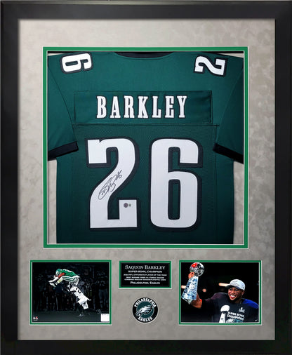 Saquon Barkley Autograph Jersey - Philadelphia Eagels - Framed 37x45 - Beckett Authentication