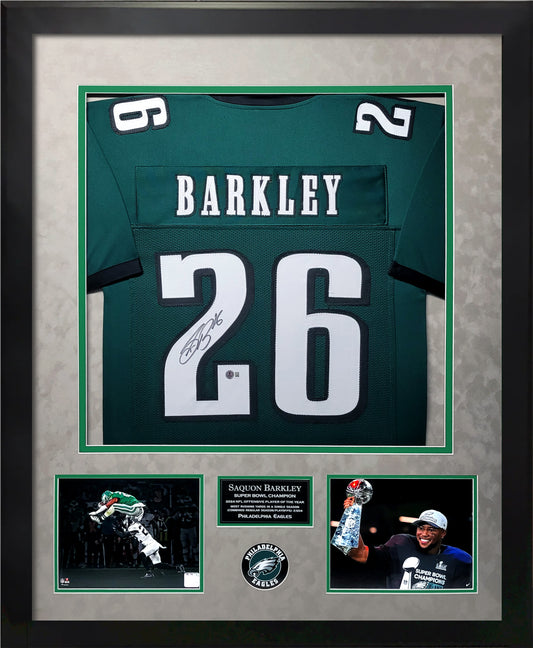 Saquon Barkley Autograph Jersey - Philadelphia Eagels - Framed 37x45 - Beckett Authentication