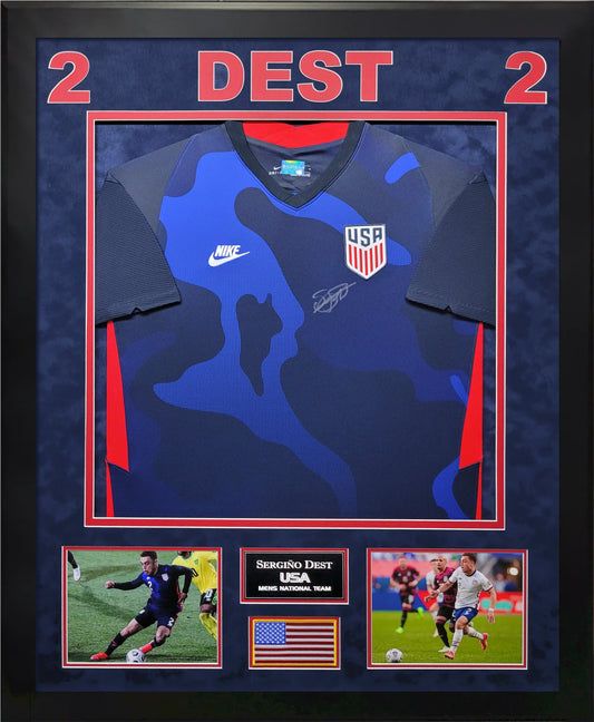 Sergino Dest Autograph Jersey - Team USA Away Uniform - Framed 37x45