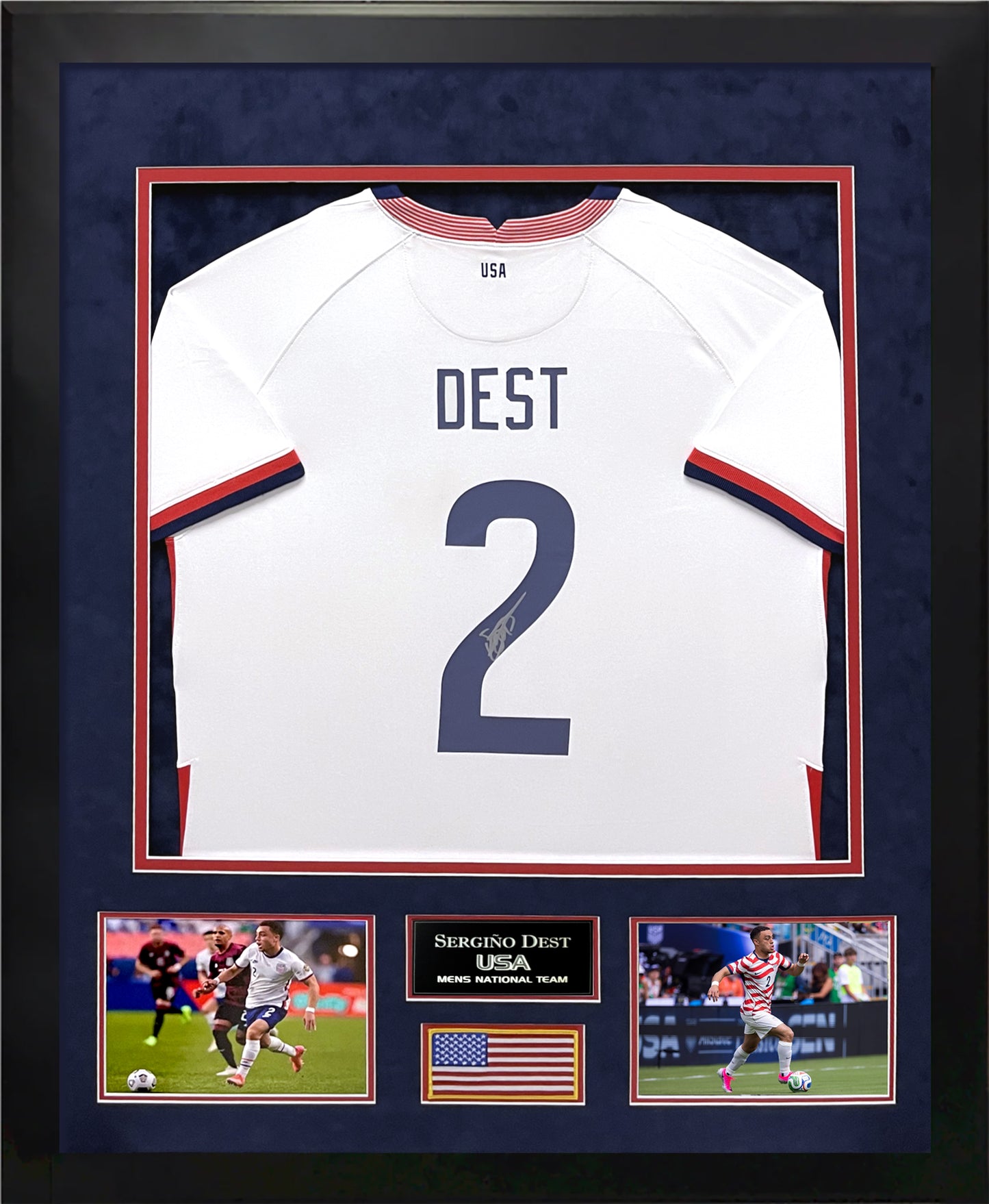 Sergino Dest Autograph Jersey - Team USA Home Uniform - Framed 37x45