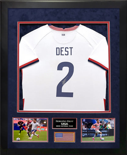 Sergino Dest Autograph Jersey - Team USA Home Uniform - Framed 37x45