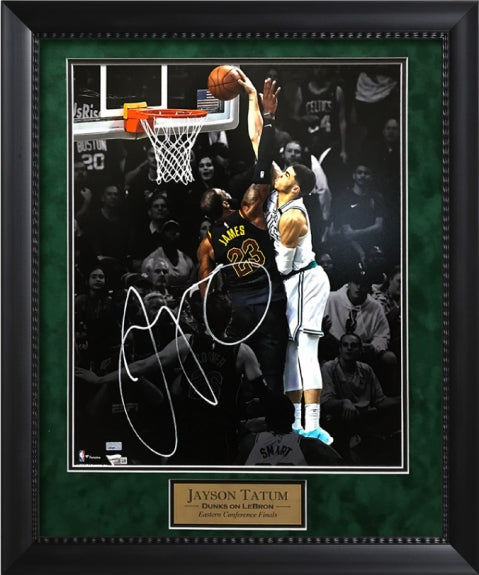 Jayson Tatum Autograph Photo Dunk on James Spotlight 23x27 Fanatics Authentication