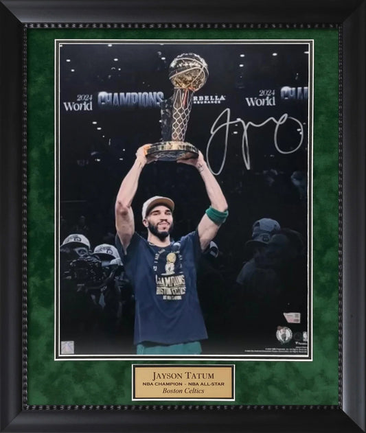 Jayson Tatum Autograph Photo Holding Trophy 23x27 Fanatics Authentication
