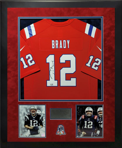 Tom Brady Autographed Jersey - Red Throwback - New England Patriots - Framed 37x45 - Fanatics Authentication