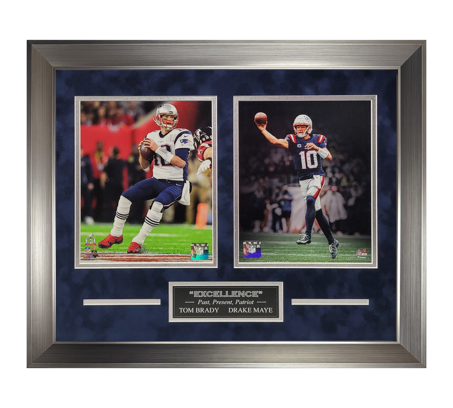 Tom Brady, Drake Maye 8x10 Photos - "Excellence" 2 Way Collage - New England Patriots - Framed 18x22