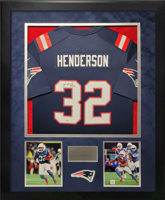 TreVeyon Henderson Autographed Jersey - New England Patriots - Framed 37x45 - JSA Authentication