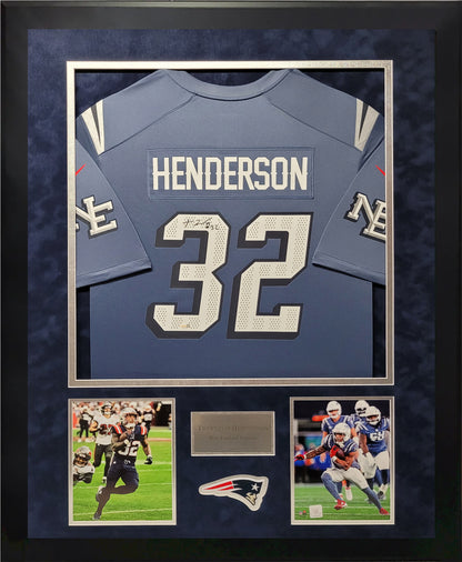 TreVeyon Henderson Autographed Jersey - Rivalry - New England Patriots - Framed 37x45 - JSA Authentication