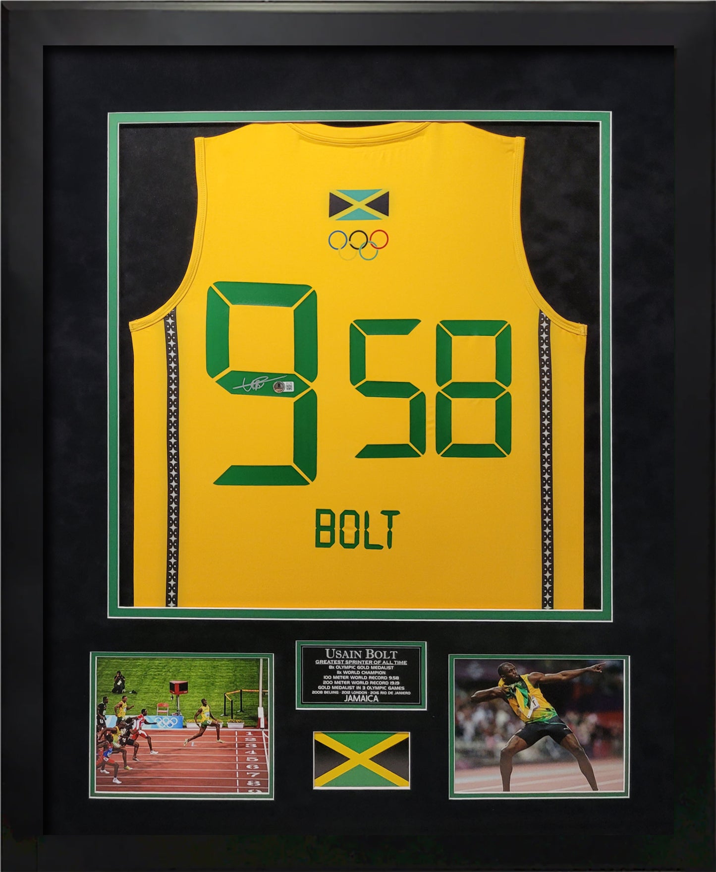 Usain Bolt Autographed Track Singlet - Framed 37x45 - Beckett Authentication