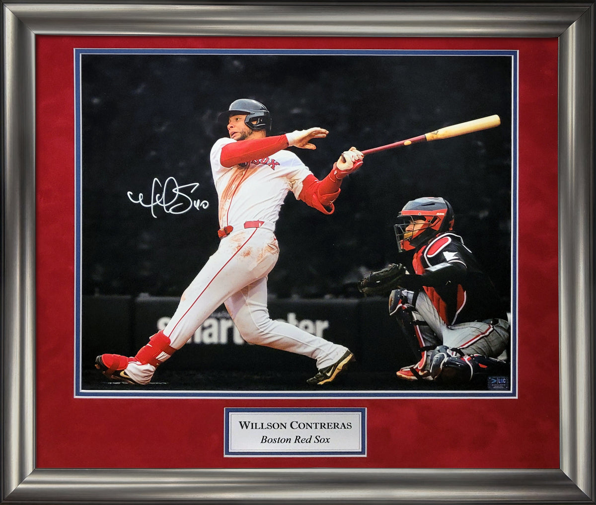 Willson Contreras Autograph 16x20 Photo - Swing Spotlight - Boston Red Sox - Framed 23x27