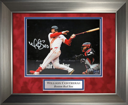 Willson Contreras Autograph 8x10 Photo - Swing Spotlight - Boston Red Sox - Framed 13x16