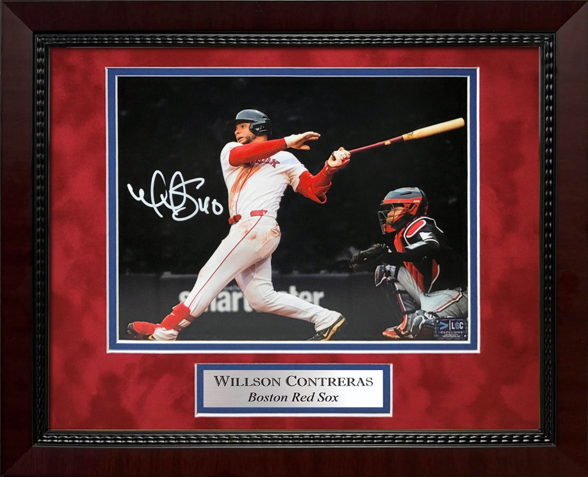 Willson Contreras Autograph 8x10 Photo - Swing Spotlight - Boston Red Sox - Framed 13x16