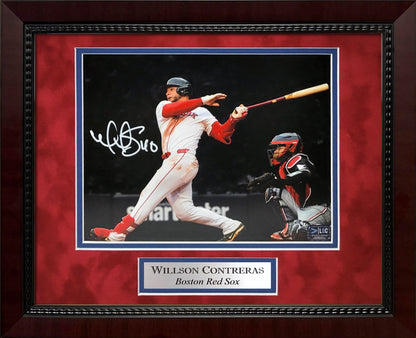 Willson Contreras Autograph 8x10 Photo - Swing Spotlight - Boston Red Sox - Framed 13x16