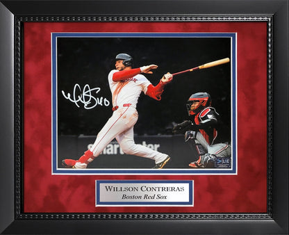 Willson Contreras Autograph 8x10 Photo - Swing Spotlight - Boston Red Sox - Framed 13x16