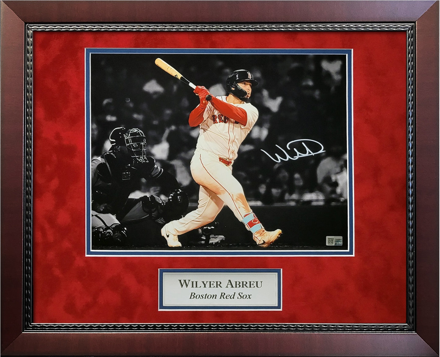 Wilyer Abreu Autograph 11x14 Photo - Swing Spotlight - Boston Red Sox - Framed 18x22 - New England Picture Authentication