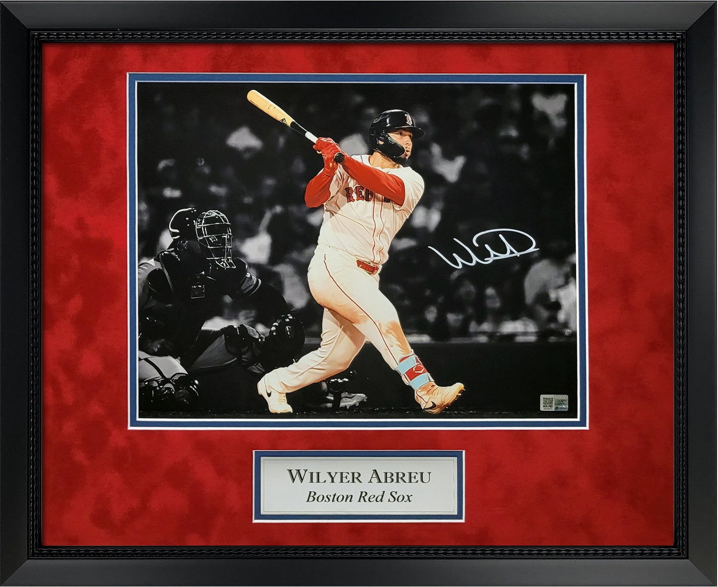Wilyer Abreu Autograph 11x14 Photo - Swing Spotlight - Boston Red Sox - Framed 18x22 - New England Picture Authentication