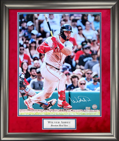 Wilyer Abreu Autograph 16x20 Photo - At Bat - Boston Red Sox - Framed 23x27 - New England Picture Authentication