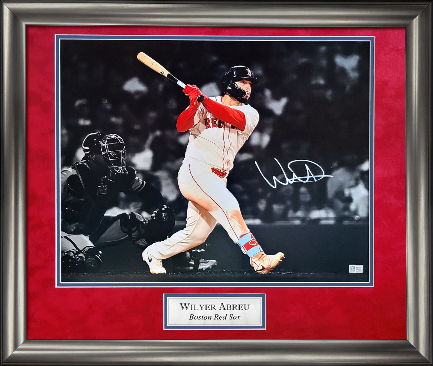 Wilyer Abreu Autograph 16x20 Photo - Swing Spotlight - Boston Red Sox - Framed 23x27- New England Picture Authentication