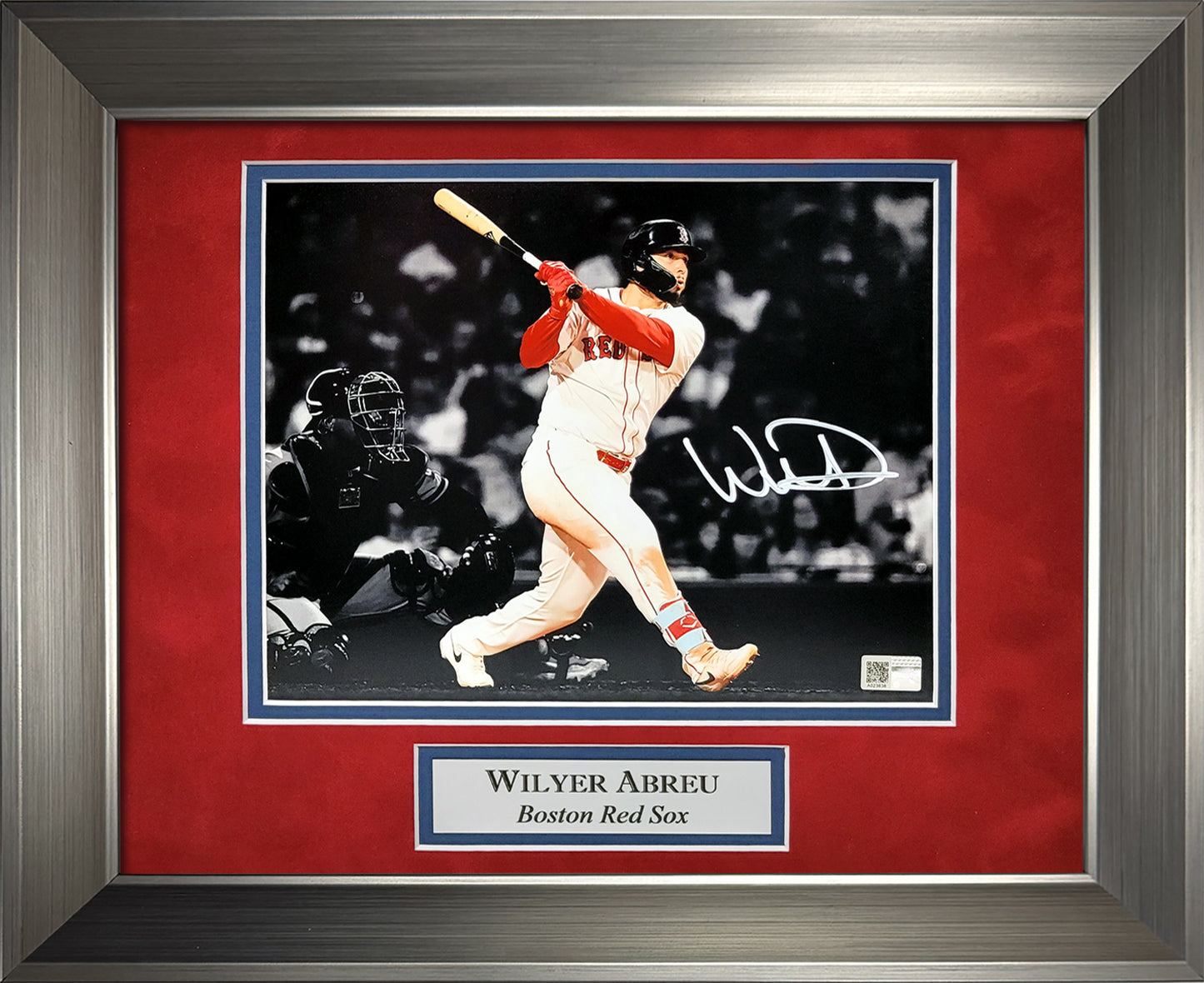 Wilyer Abreu Autograph 8x10 Photo - Swing Spotlight - Boston Red Sox - Framed 13x16 - New England Picture Authentication