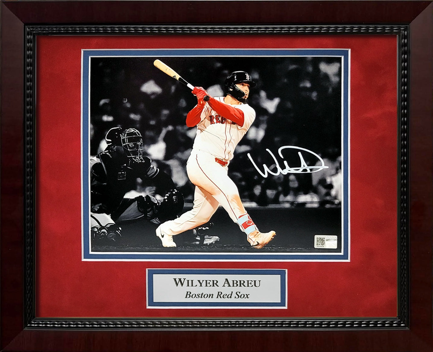 Wilyer Abreu Autograph 8x10 Photo - Swing Spotlight - Boston Red Sox - Framed 13x16 - New England Picture Authentication
