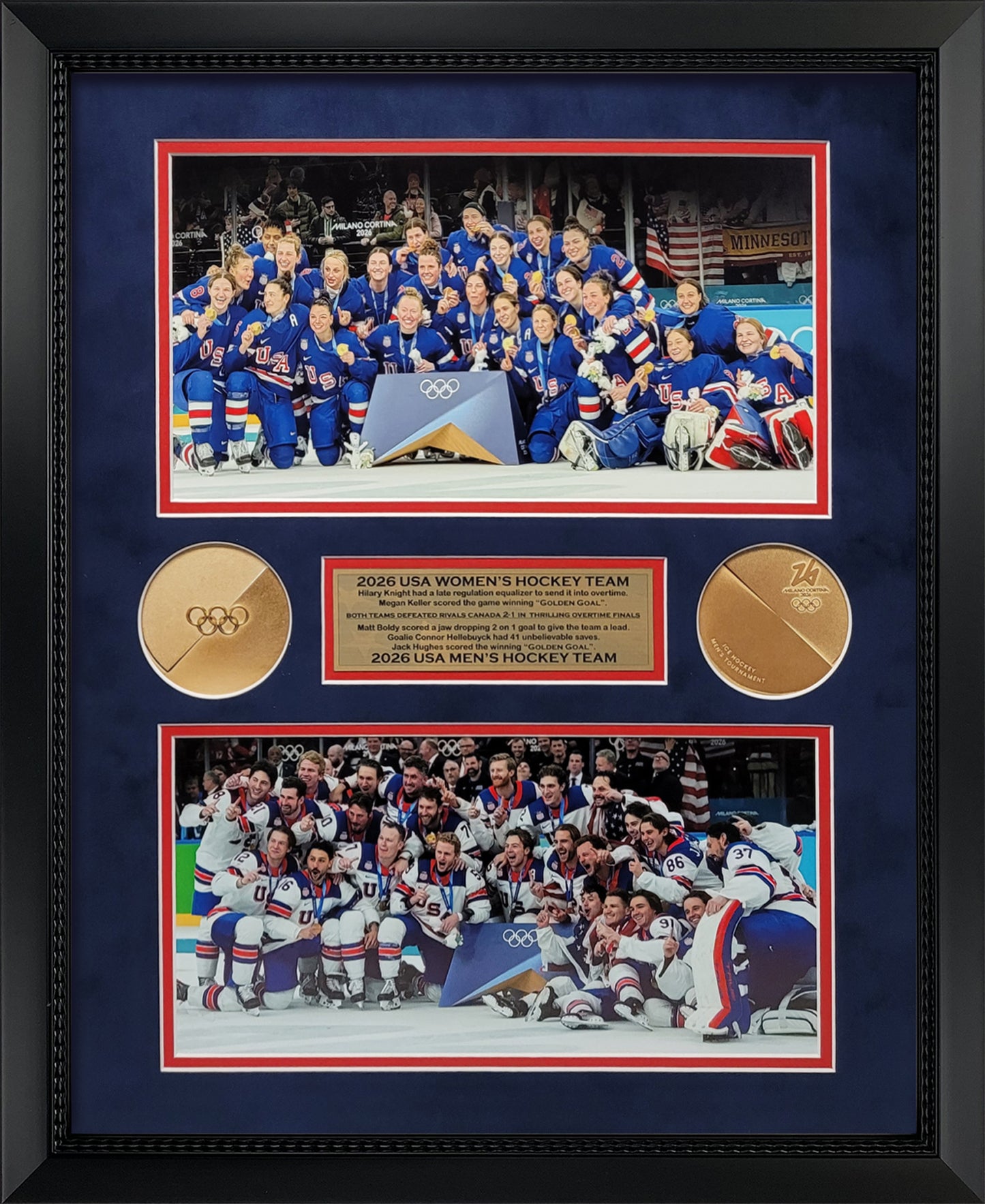 USA Hockey Photographs - Women & Men's Gold Medal Collage - Framed 18x22