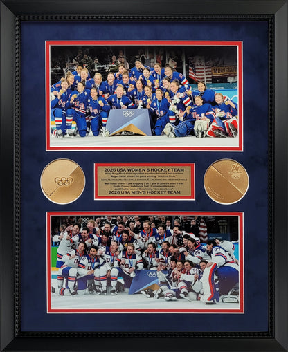 USA Hockey Photographs - Women & Men's Gold Medal Collage - Framed 18x22