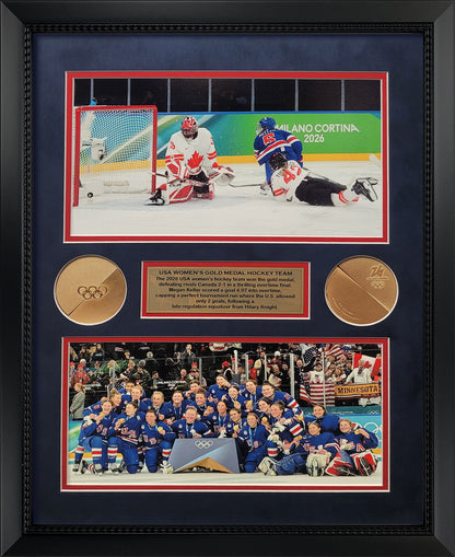 USA Women's Hockey Photographs - Gold Medal Collage - Framed 18x22
