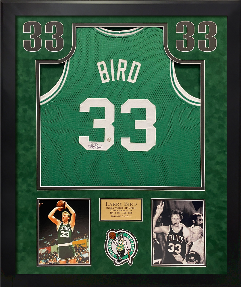 Larry Bird Autographed and Framed Green Celtics Jersey