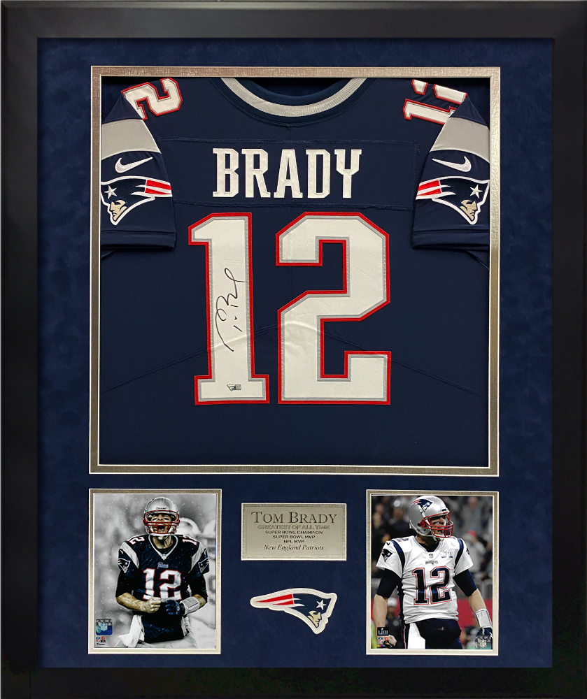 Tom Brady Autograph Jersey New England Patriots Limited Jersey Blue Framed  37x45