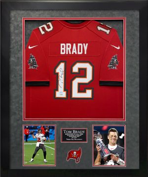 Tom Brady, David Ortiz Double Autograph Jersey Boston Red Sox with  Inscription This is Our F'n City Framed 37x45