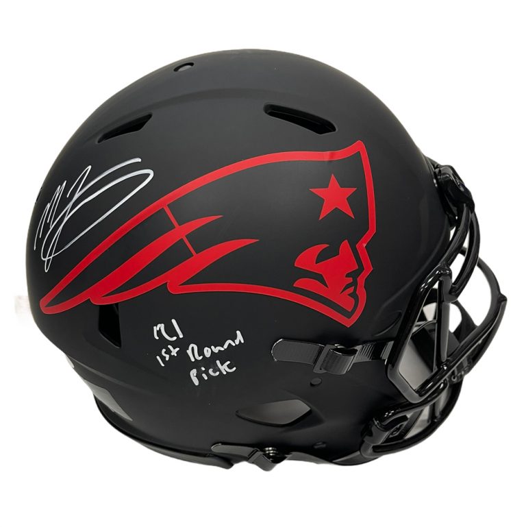 Mac Jones Autograph Patriots Helmet Eclipse with Inscription New