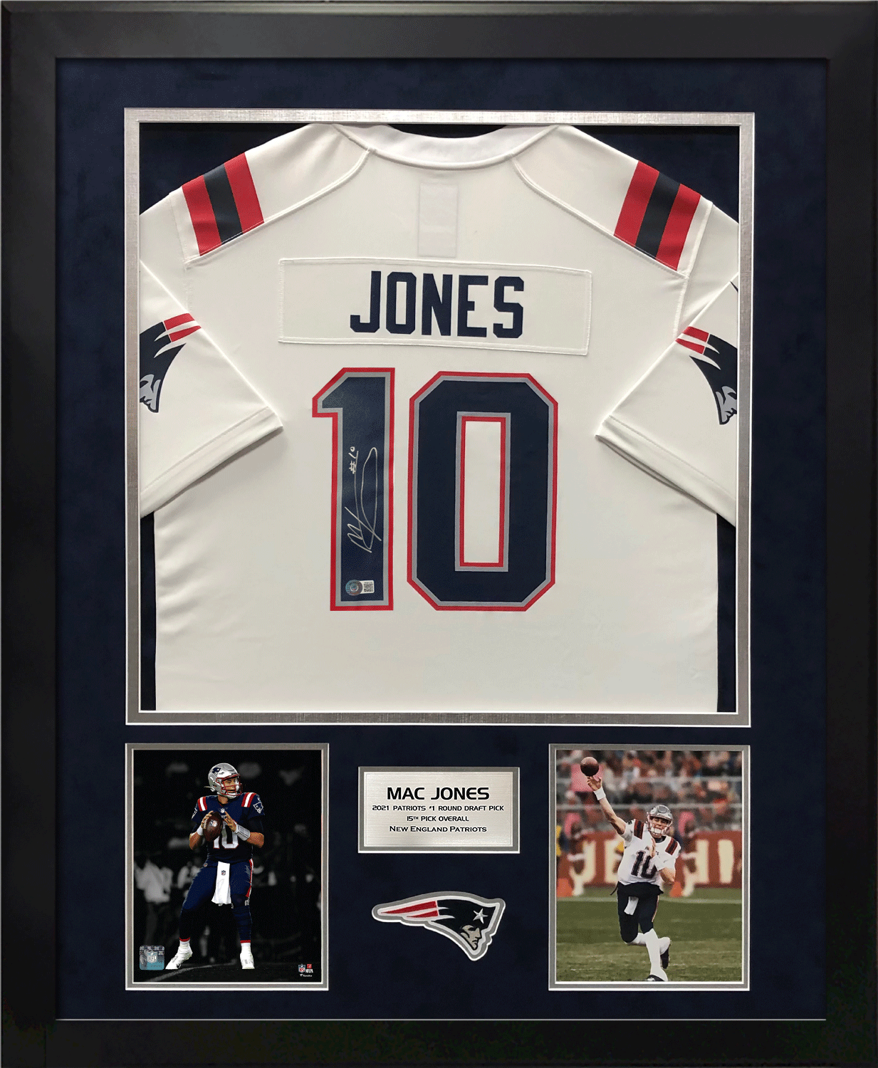 Mac Jones Autograph Patriots Jersey Game Day White 32×40