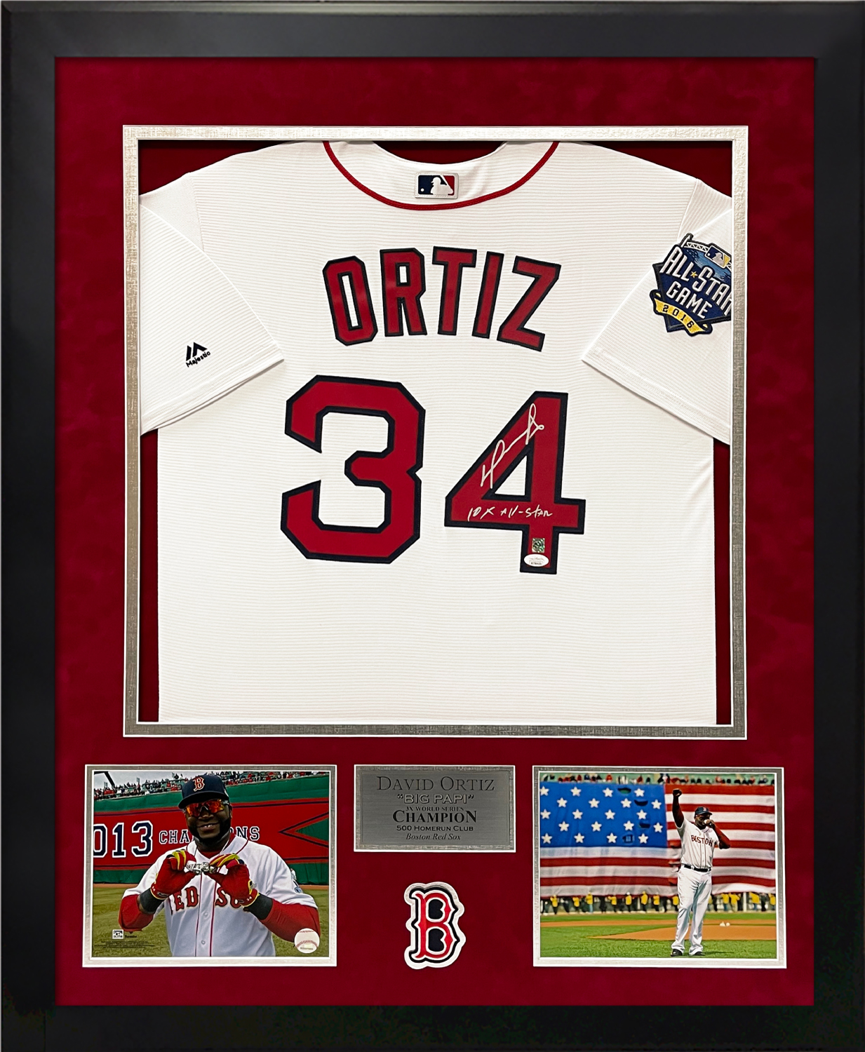 David Ortiz Autograph Jersey White All Star Game 2016 with Inscription 10x  All Star Framed 37x45
