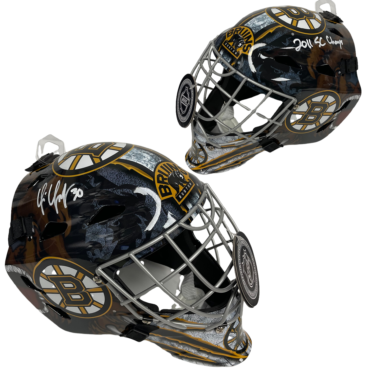 Tim Thomas Signed Bruins Mini Goalie Helmet Inscribed 2011 SC Champ  (YSMS)