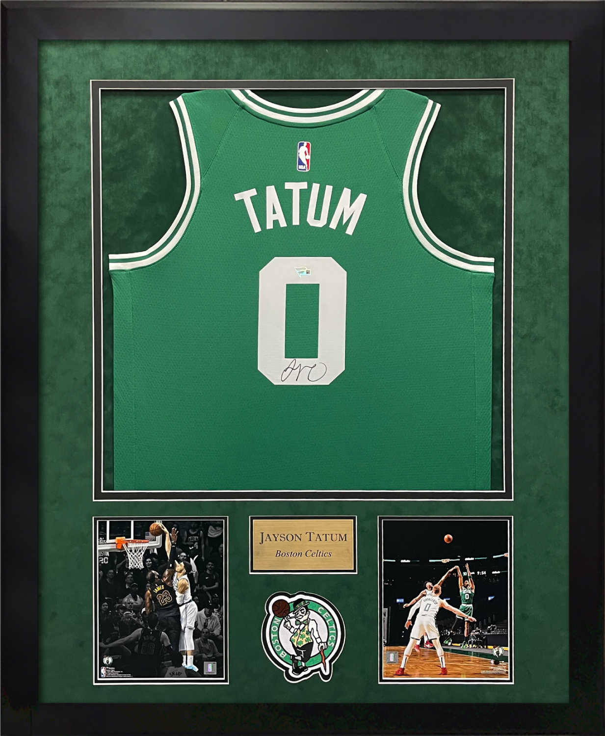 Jayson Tatum Autograph Jersey Green Framed 37x45