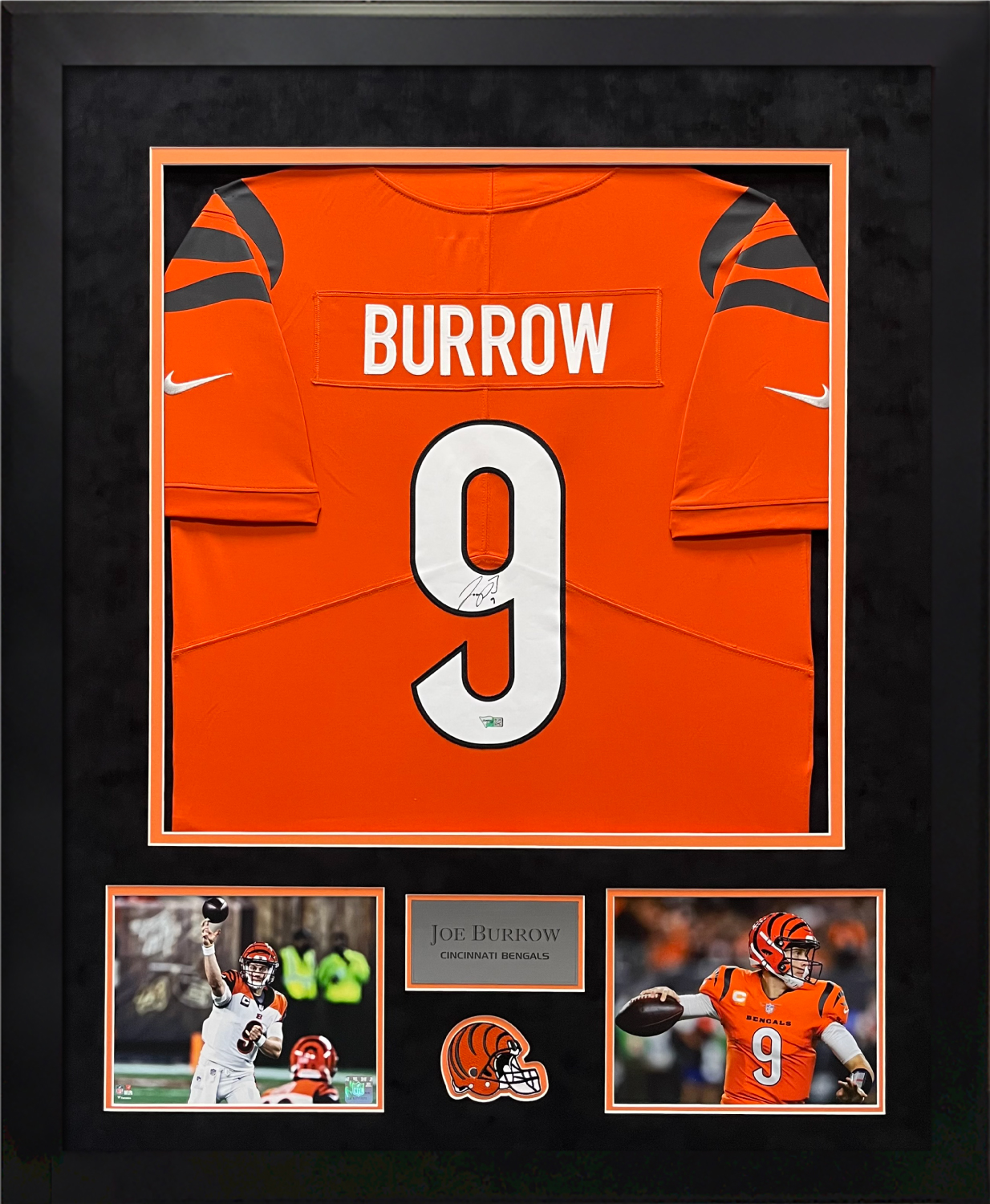 Joe Burrow Autograph Jersey Cincinnati Bengals Orange Limited Jersey Framed  37x45 - New England Picture