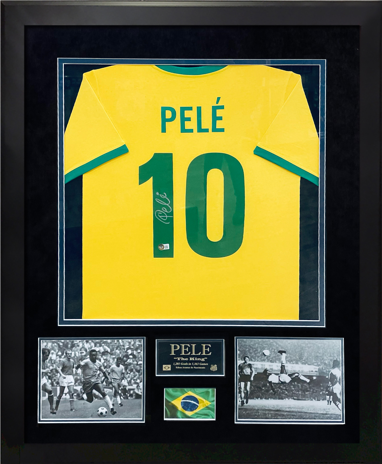 Pele Autographed Brazil National Team Framed Soccer Jersey 35x44 (Beck –  Golden Autographs